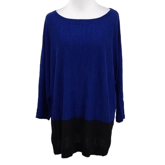 Talbots Woman Top Womens 2X Blue Black Knit Dolman Pullover‎ - Picture 1 of 11